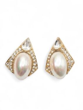 Vintage Pearl and Rhinestone Clip-On Earrings